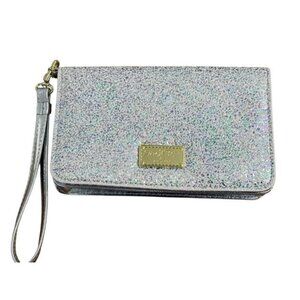 Womens Luv Betsey Johnson Wristlet Wallet Removable Strap Iridescent Silver EUC